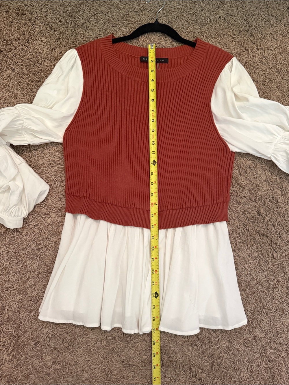 English Factory Rust Ribbed Sweater Top with White Ruffled Sleeves - Picture 12 of 15